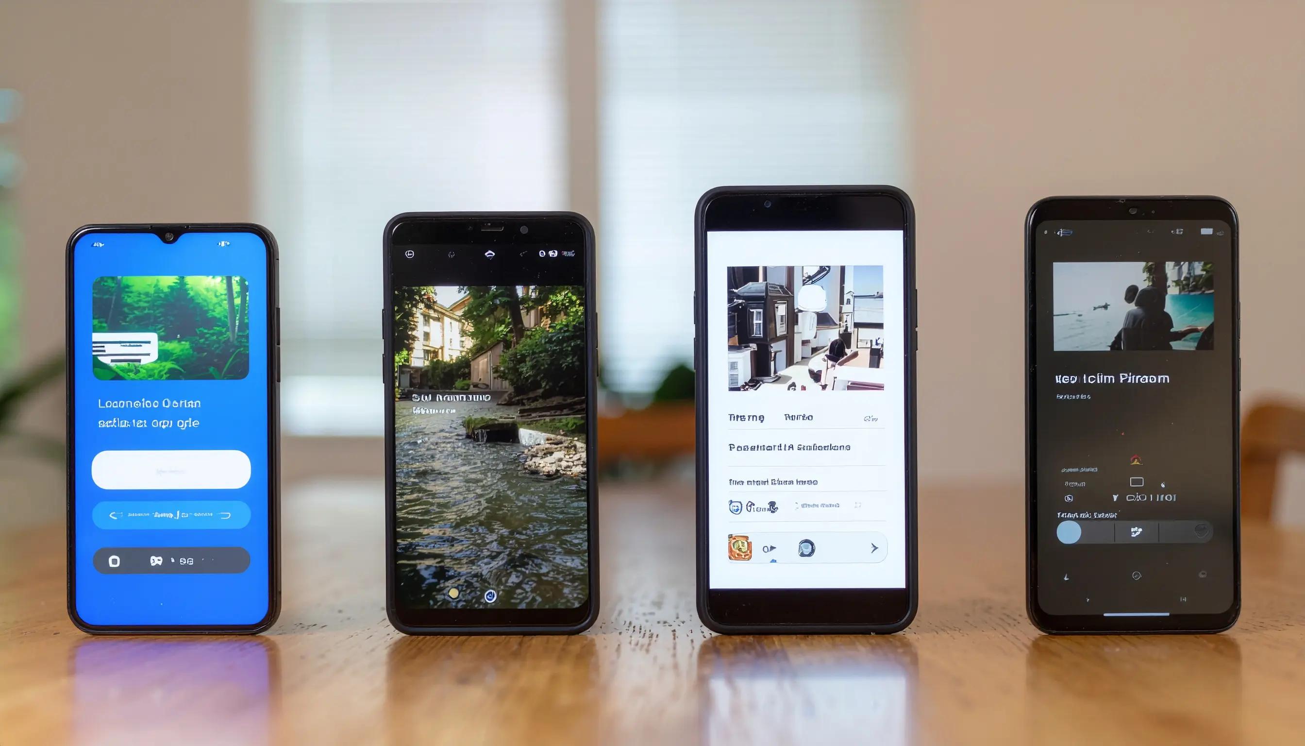 Das Bild zeigt verschiedene mobile Geräte mit jeweils unterschiedlichen App-Oberflächen, was die Vielfalt in Design und Funktionalität der Apps unterstreicht. Diese visuelle Darstellung unterstreicht die Bedeutung von App-Entwicklung und UI-Design für die Schaffung ansprechender Benutzererlebnisse auf mehreren Plattformen.